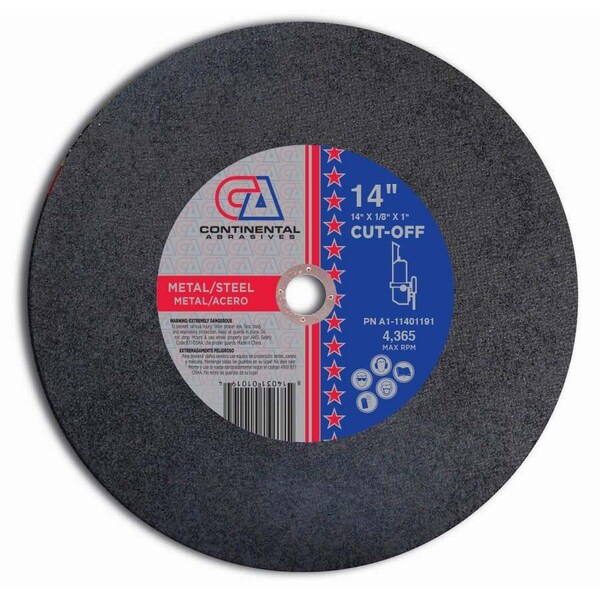 Continental Abrasives 14" x 1/8" x 1" Signature Stationary Saw or Portable Electric Double Reinforced Abrasive Blade A1-11401191 - main